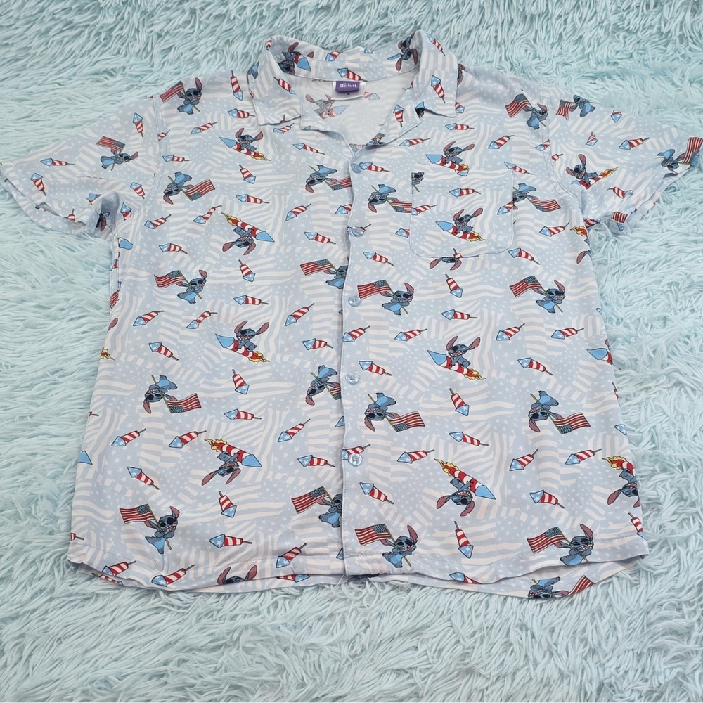 Disney Lilo & Stitch Patriotic Button Up Shirt Adult Medium 4th of July Aloha